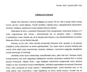 Oświadczenie MKS Tarnovii Tarnów