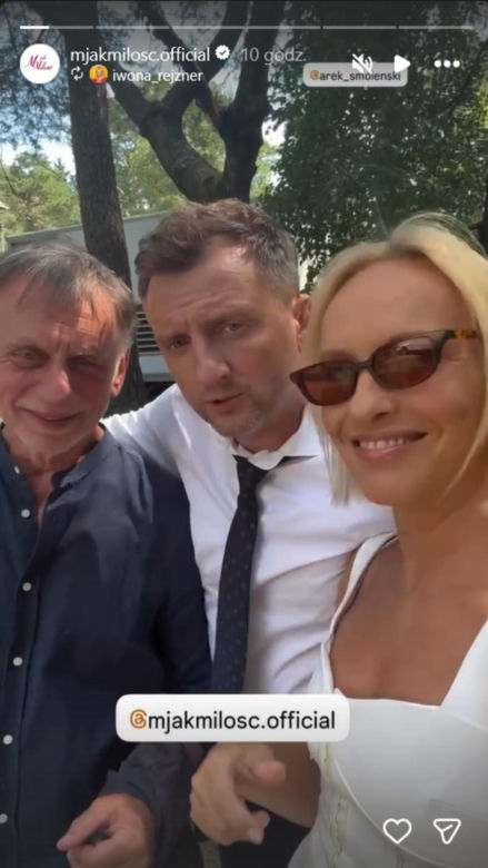 M jak miłość nowy sezon na planie. Dorota (Iwona Rejzner), Bartek (Arkadiusz Smoleński), Robert Żak (Krzysztof Tyniec)