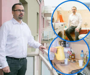 W takich warunkach mieszkał Marcin Horała. Jednorazowe kubeczki i malutka kuchnia