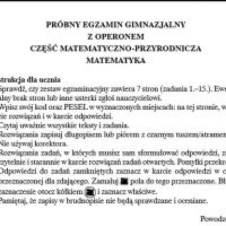 Próbny egzamin gimnazjalny 2015/16 z Operonem: Matematyka. Arkusze, zadania, odpowiedzi  – informacje, premiery teledysków – ESKA.pl