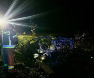 Pijany kierowca i pożar BMW na DK-63 w Suchożebrach