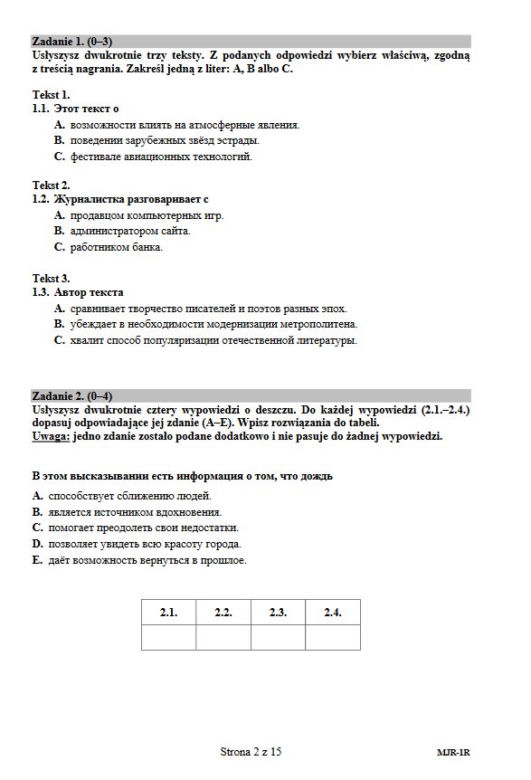 Matura 2018 - j.rosyjski poziom rozszerzony