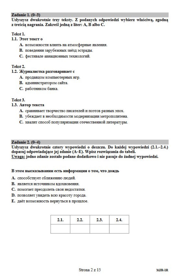 Matura 2018 - j.rosyjski poziom rozszerzony