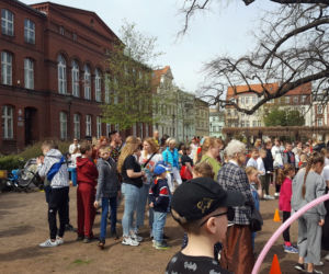 Zające chodzące i z czekolady w centrum Leszna