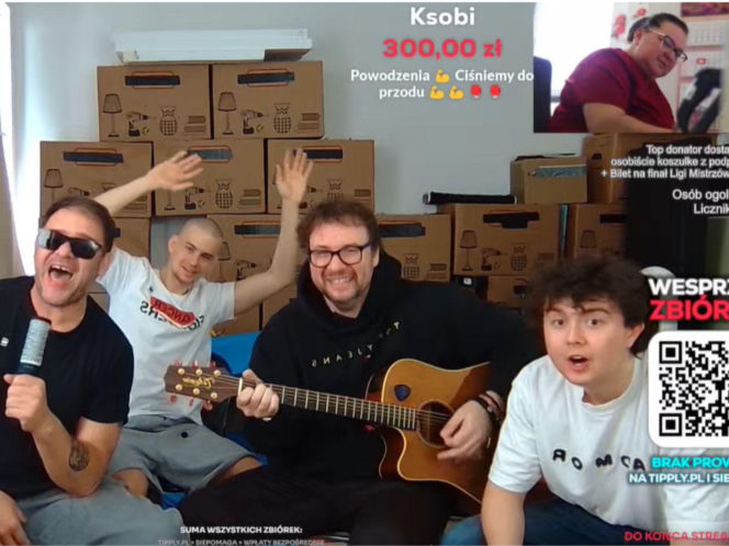 Tomasz Karolak, Adam Zdrójkowski i Mateusz Pawłowski na streamie Łatwoganga