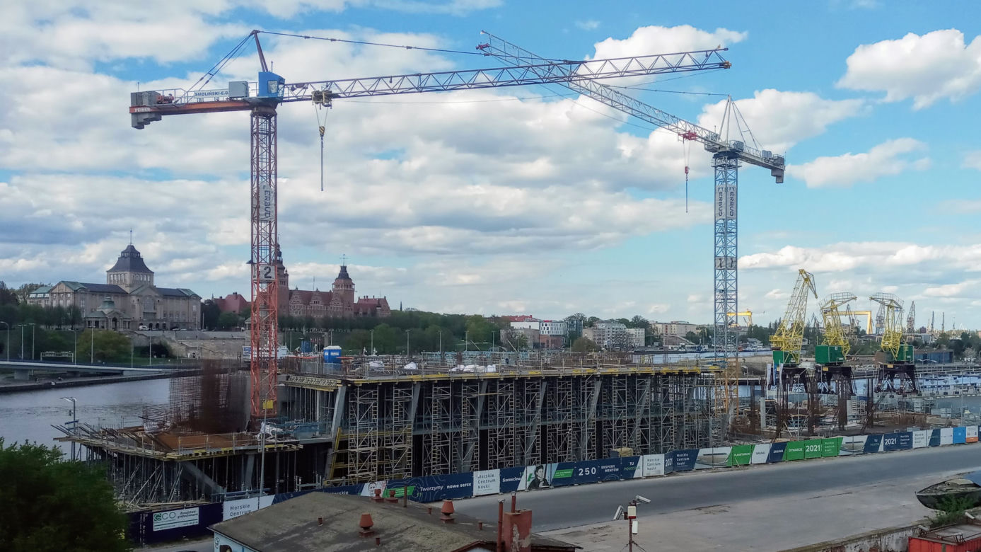Budowa Morskiego Centrum Nauki w Szczecinie - kwiecień 2020