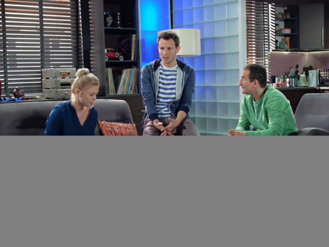 Pierwsza miłość. Jowita (Joanna Opozda), Radek (Mateusz Banasiuk), Kaśka (Misiek Koterski)