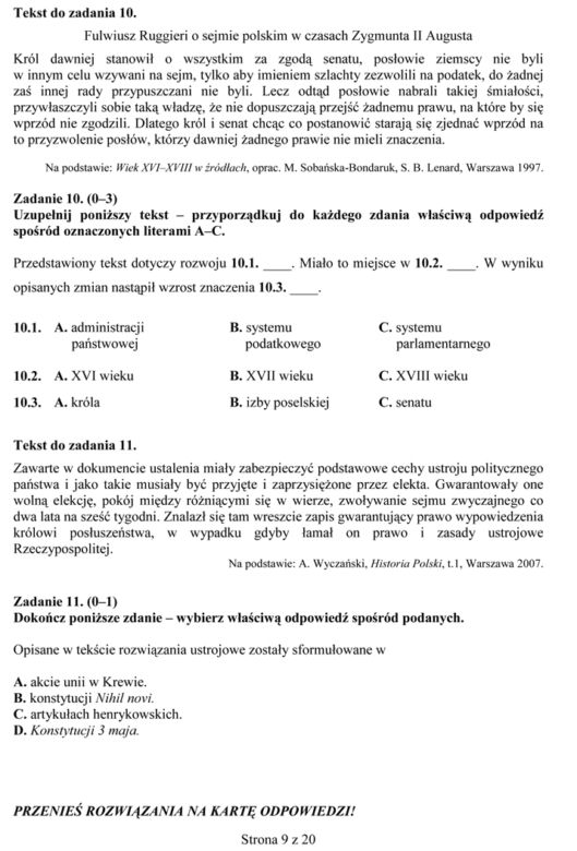 EGZAMIN GIMNAZJALNY 2014 HISTORIA WOS - ARKUSZE OFICJALNE Z CKE