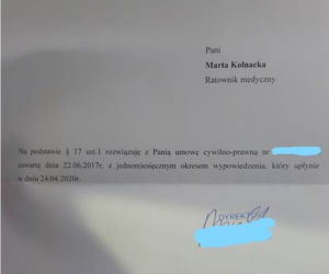 Zwolniona ratowniczka pogotowia