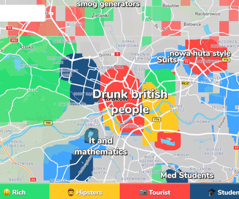 Gdzie w Krakowie można spotkać hipsterów, a gdzie studentów? Wyjątkowa mapa miasta