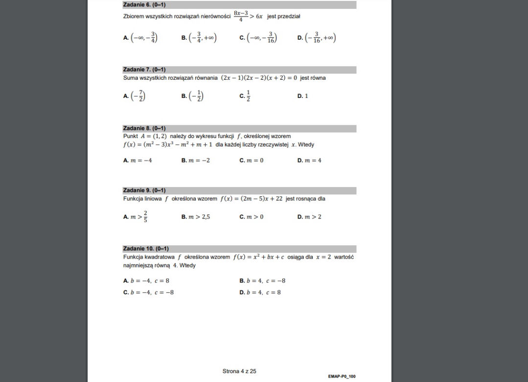 Matura poprawkowa matematyka 2022 - ARKUSZ CKE 