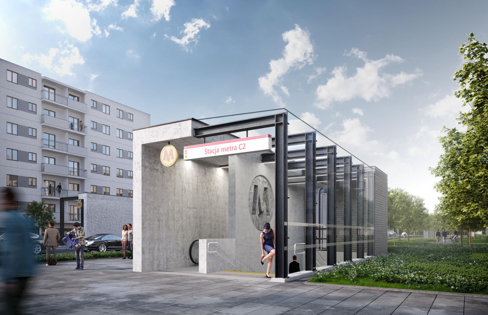 Wizualizacje stacji metra M2 Lazurowa, Chrzanów i Karolin
