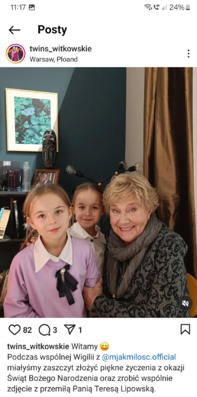 Wigilia za kulisami M jak miłość. bliźniaczki Nadia i Natalia Witkowskie (siostry Kacpra), Teresa Lipowska (Barbara Mostowiak)
