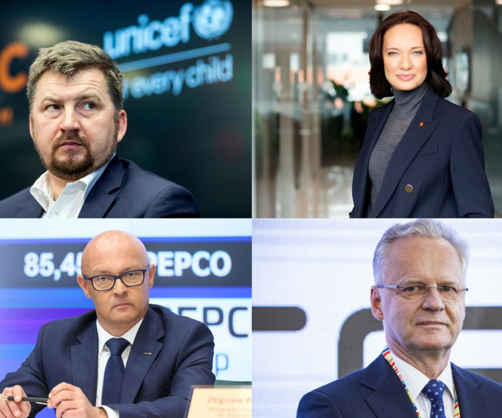 Czterech prezesów firm giełdowych: Dariusz Miłek (CCC), Małgorzata Wasiuk (ING Bank Śląski), Zbigniew Dziubiński (Pepco), Michał Gajewski (Santander Bank Polska), czołowi liderzy GPW, których ranking i wartość można przeczytać na Super Biznes.