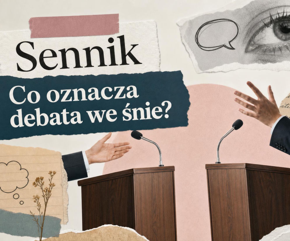 Dłonie osób przemawiających przy mównicach na kolażu. O znaczeniu snu o debacie przeczytasz na SE.