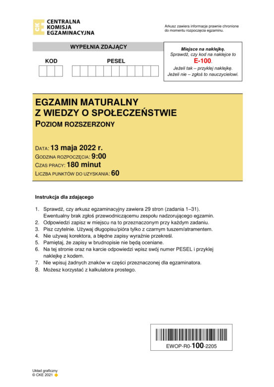 Matura 2022: WOS rozszerzony. Arkusze CKE, zadania, pytania. Poziom rozszerzony	