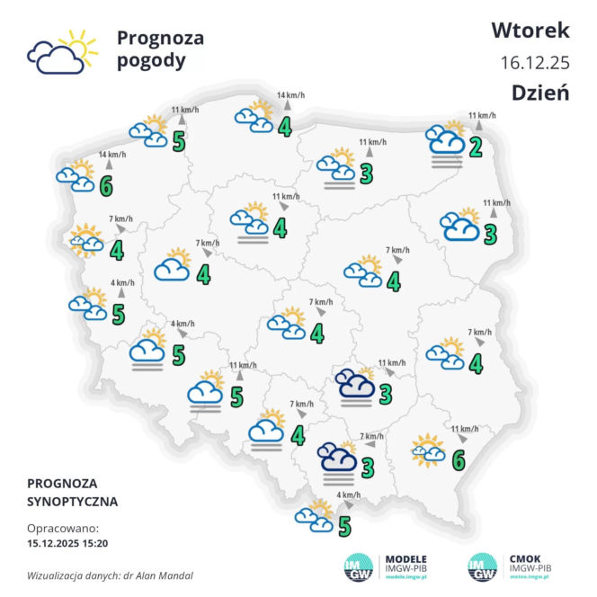 Pogoda IMGW na 16 grudnia
