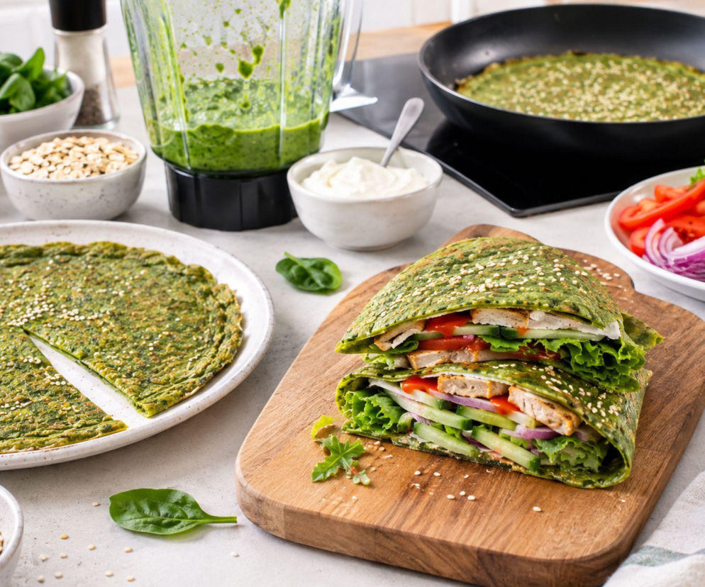 Zielony wrap powstaje z zaledwie 3 składników. Nacięcie w jednym miejscu ułatwia sprytne składanie