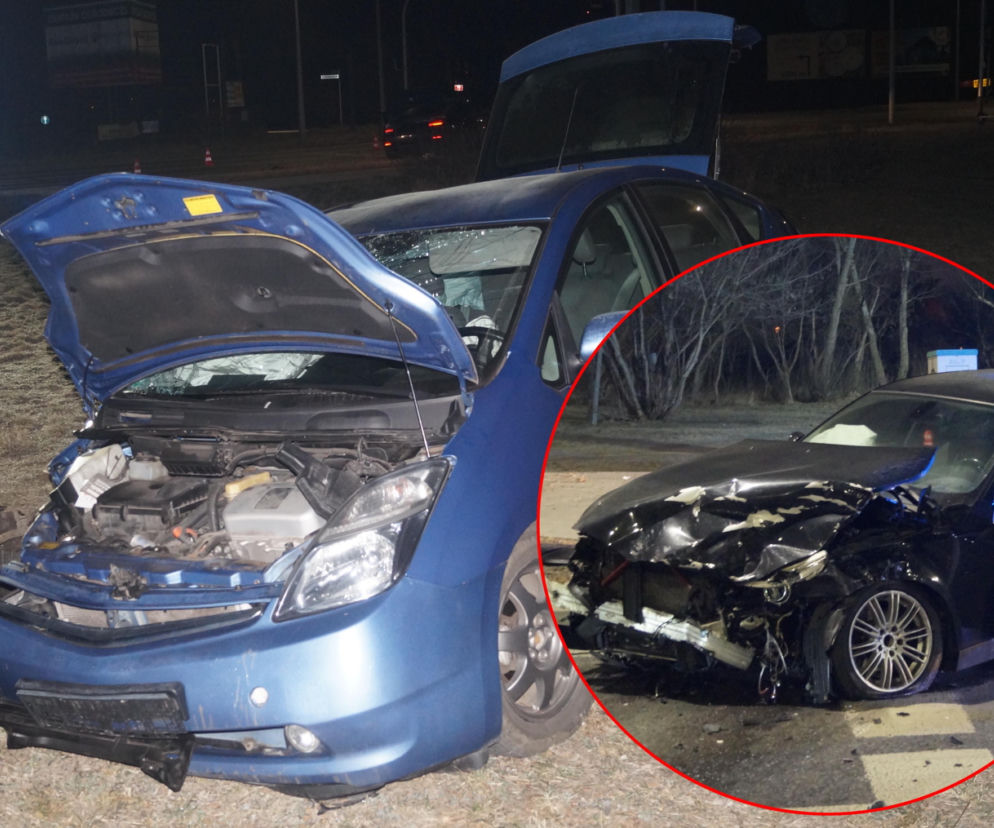 Potworne zderzenie toyoty z BMW w Piasecznie. Pogotowie zabrało rannego