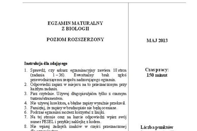 Matura 2013 biologia p. rozszerzony