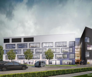 Wizualizacja nowego biurowca D, który pojawi się w kompleksie Adgar Park West. Za projekt odpowiadają architekci z pracowni Hermanowicz Rewski Architekci 