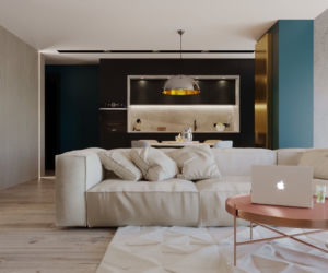 Elegancki salon z kuchnią - projekt koncepcyjny