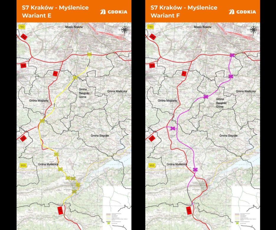 Sześć wariantów przebiegu trasy S7