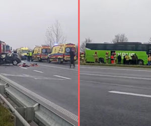 Dramat na drodze pod Oleśnicą. Autobus zderzył się z osobówką