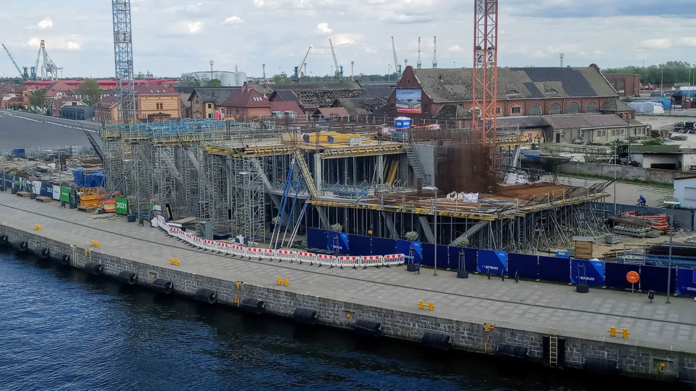 Budowa Morskiego Centrum Nauki w Szczecinie - kwiecień 2020