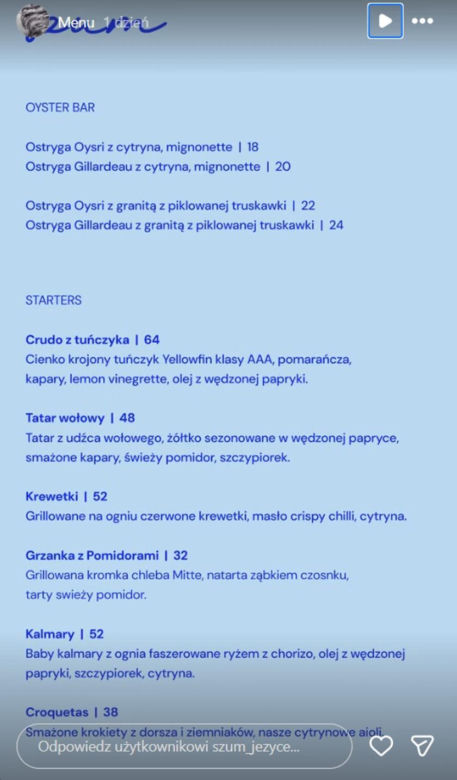 Restauracja Jana Bednarka | Menu