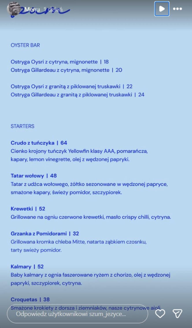Restauracja Jana Bednarka | Menu