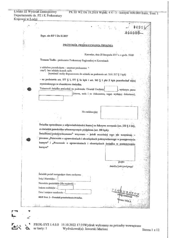 Afera taśmowa - skan protokołu