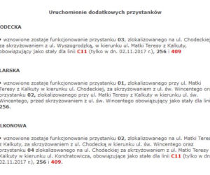 CZĘŚĆ 1      Zmiany obowiązujące w dniach 23-27.10.2017 r. oraz 2.11.2017 r. (poniedziałek-piątek oraz czwartek)