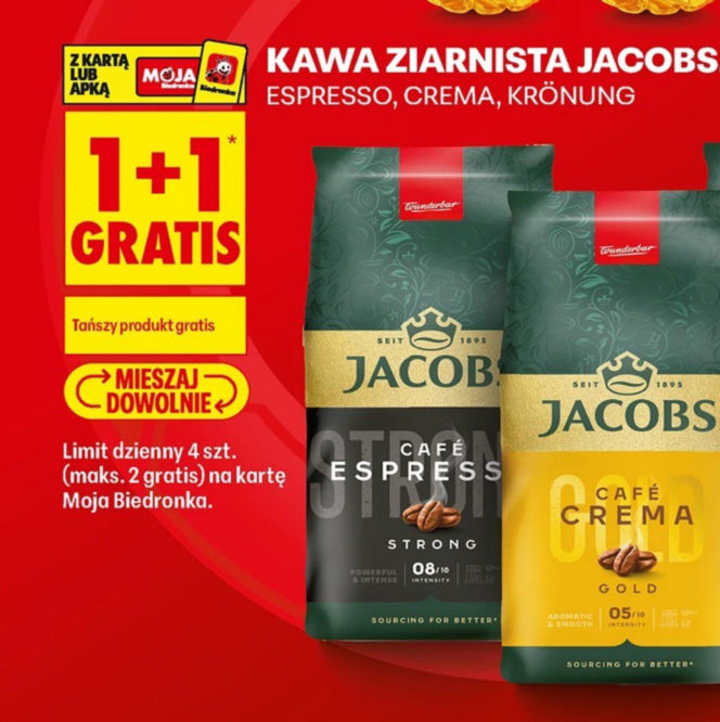 Kawa ziarnista Jacobs (Espresso, Crema, Krönung), Kup 2 w cenie 1