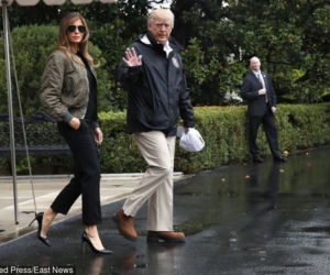 Melania Trump w szpilkach leci oglądać skutki powodzi