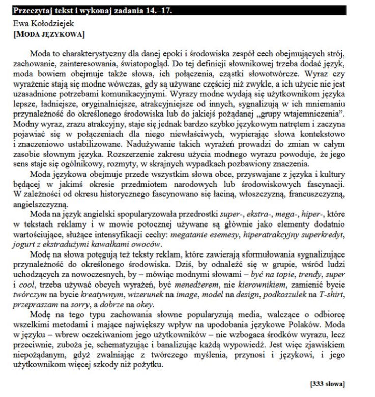 Egzamin gimnazjalny, język polski ARKUSZE