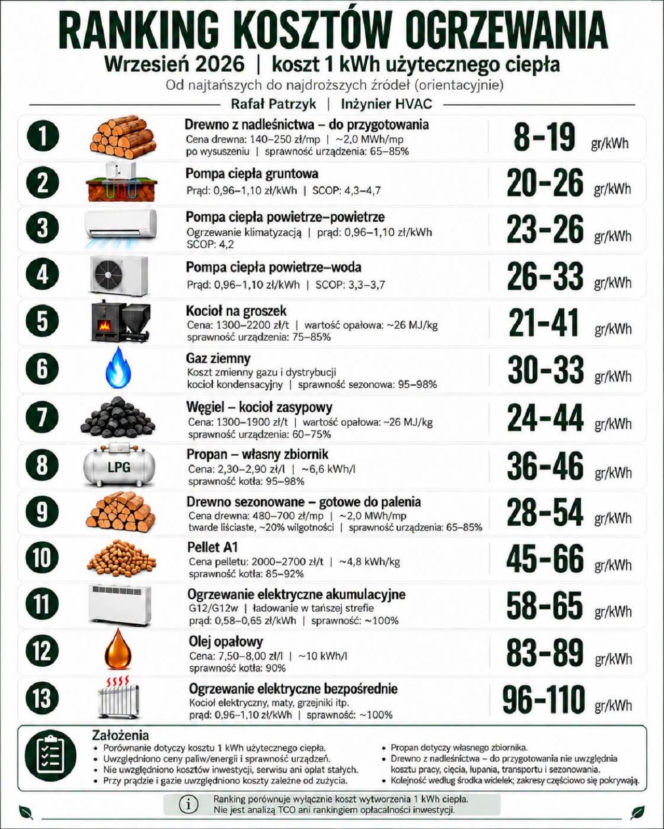 Ranking kosztów ogrzewania