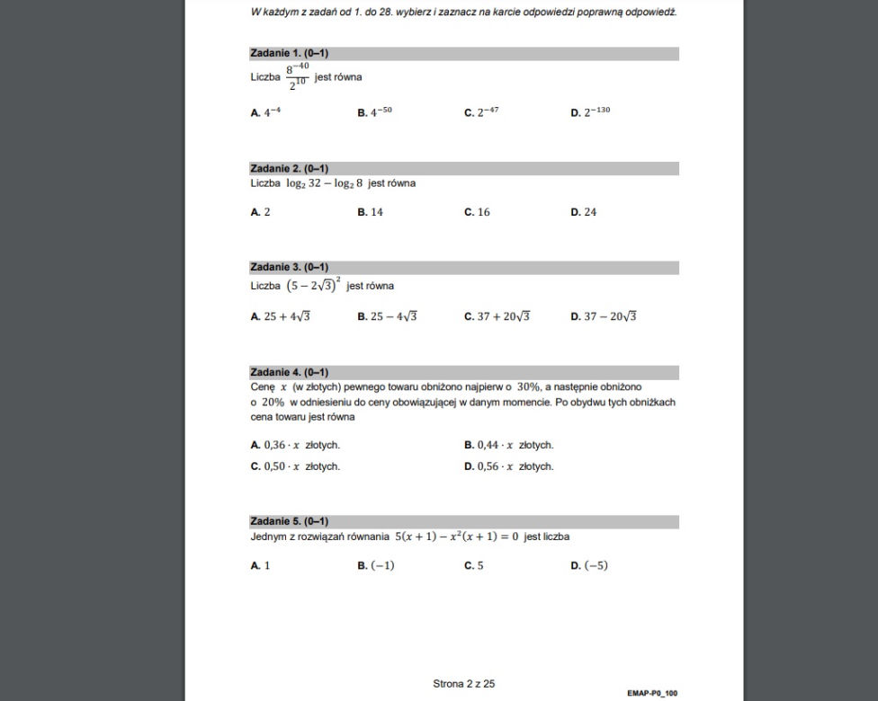 Matura poprawkowa matematyka 2022 - ARKUSZ CKE 