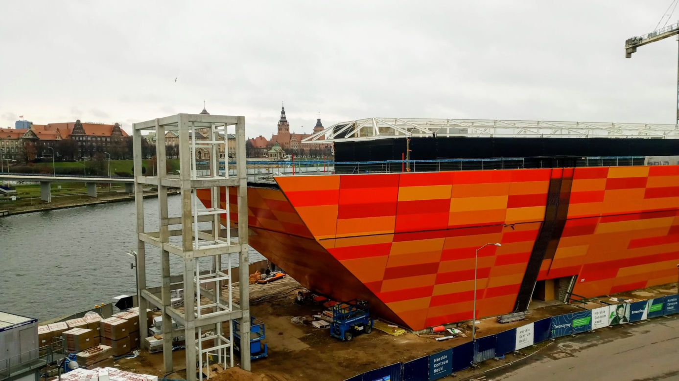Budowa Morskiego Centrum Nauki w Szczecinie - styczeń 2021