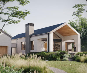 W centrum domu umieścili... komin. Dwie bryły scalił lekki szklany łącznik