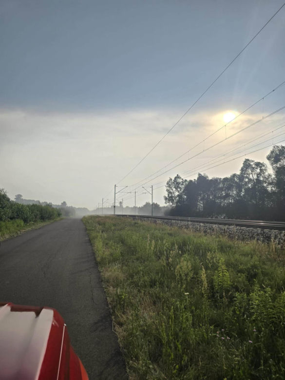 Pożar traw w powiecie mińskim spowodował wstrzymanie ruchu pociągów