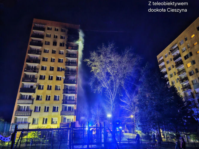 Pożar wieżowca w Cieszynie