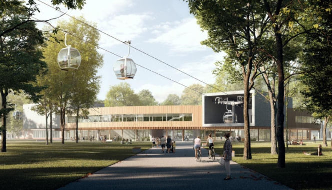 Wizualizacja kolejki gondolowej planowanej w Warszawie w 2021 r.