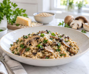 Nie risotto, tylko kaszotto. Pęczak, grzyby i odrobina wina robią świetny jesienny obiad