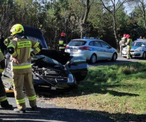 Miedźno: Nissan uderzył w autobus z dziećmi. Kierowca uciekał przed policją [ZDJĘCIA]