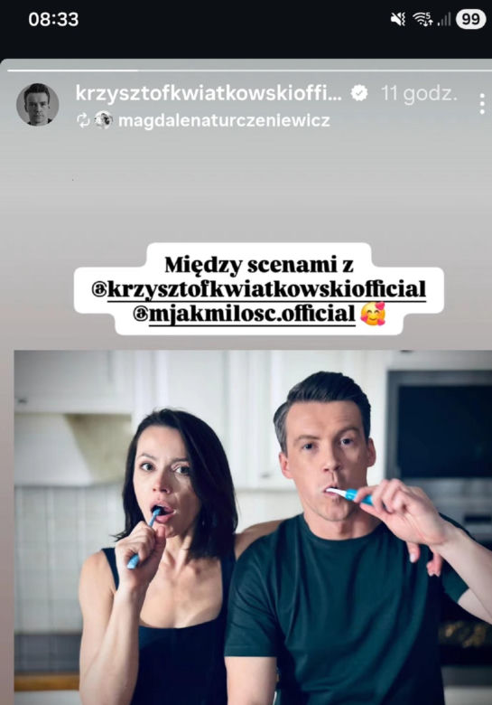 M jak miłość po wakacjach. Jakub Karski (Krzysztof Kwiatkowski), Martyna (Magdalena Turczeniewicz) na planie