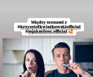 M jak miłość po wakacjach. Jakub Karski (Krzysztof Kwiatkowski), Martyna (Magdalena Turczeniewicz) na planie