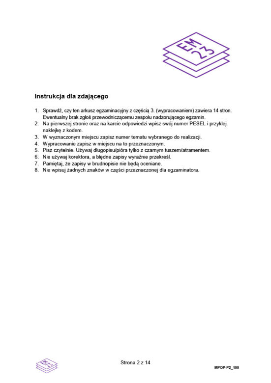 Matura 2023 - arkusz nowej formuły 2023: WYPRACOWANIE