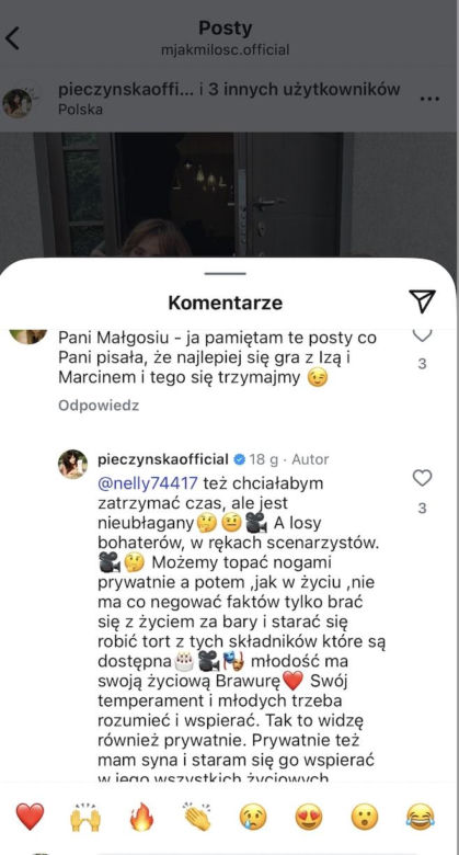 M jak miłość. Małgorzata Pieczyńska na Instagramie