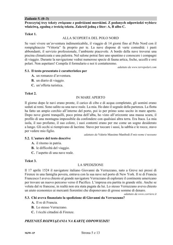 ARKUSZE CKE - Matura j. włoski - poziom podstawowy 2019